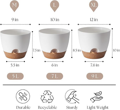 TYMENSH Plant Pots 12/10/9 Inch Set of 3, Self Watering Planters with Drainage Holes and Water Reservoir, Heavy Duty Plastic Flower Pots for Indoor Outdoor Plants, White