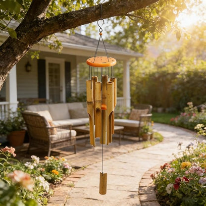 MUMTOP Bamboo Wind Chimes, Outdoor Wooden Wind Chime with Amazing Deep Tone for Garden, Patio, Home or Outdoor Decor
