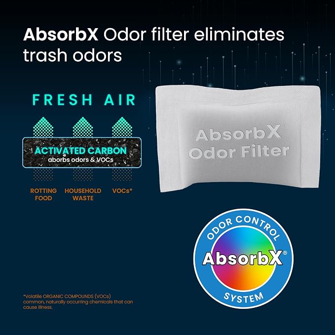 iTouchless Official Trash Can Deodorizer AbsorbX 3-Pack All Natural Activated Charcoal Odor Absorber Stops Garbage Smells, Air Freshener Compost Bin Filter for 8 Gal & Larger Trashcan with Compartment