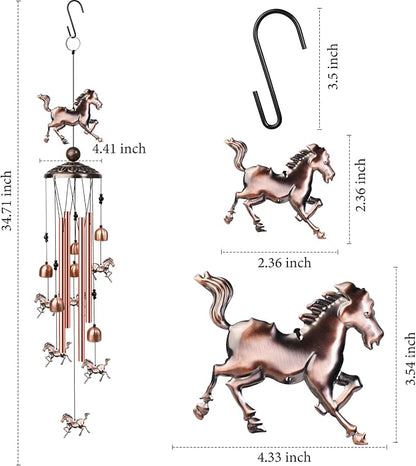 35" Horse Wind Chimes Outdoor Horse Gifts for Women/Men/Mom/Grandma Birthday Gifts Memorial Gift Metal WindChimes for Outside/Indoors, Home, Lawn, Porch, Patio, Garden Decor, Yard Decorations