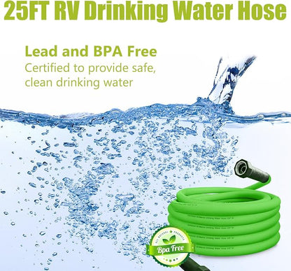 Cupohus Heavy Duty RV Water Hose 25FT, 5/8" Extra Thick Wall Drinking Water Hose, Crush Proof & Abrasion Resistant, Kink Free Hot & Cold Weather with Storage Bag for Camper Marine
