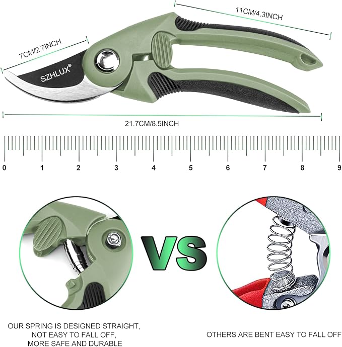 SZHLUX Pruning Shears, Sharp Precision Hand Pruner SK5 Carbon Steel Blades for Garden, Pruning Scissors, 5/8’’ Plant Clippers, Bypass Pruner