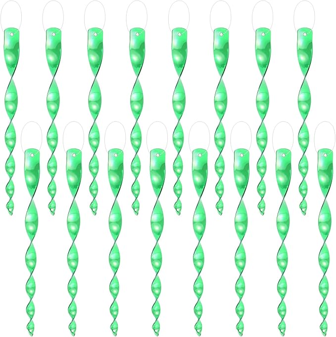 M METERXITY 16-Pack Bird Reflective Rods 11.5 Inch Spiral Bird Scare Rods Hanging Birds Deterrent Device for Yard/Patio/Garden/Farm/Decoration [Green]