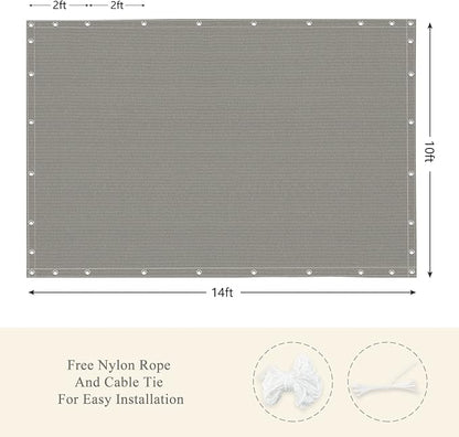 90% Outdoor Sun Shade Cloth, 10' x 14', Pergola, Deck, and Backyard Patio Sunshade with UV Protection, Heat Resistant HDPE Material, Reinforced Grommets (10x14 FT, Grey)
