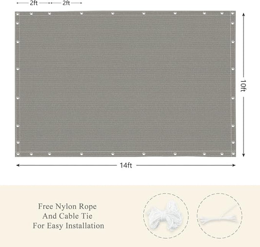 90% Outdoor Sun Shade Cloth, 10' x 14', Pergola, Deck, and Backyard Patio Sunshade with UV Protection, Heat Resistant HDPE Material, Reinforced Grommets (10x14 FT, Grey)