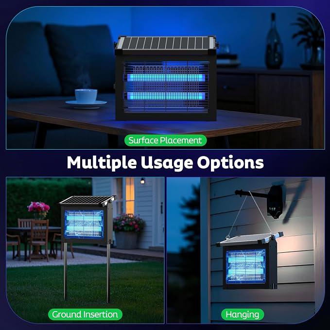 OnBeam Solar Bug Zapper Outdoor, 4500V Mosquito Zapper Fly Trap for Patio | 10W Solar Panel, IPX5 Waterproof, Auto Mode, Solar Powered, USB C Charging, Electric Rechargeable Mosquito Killer for Garden