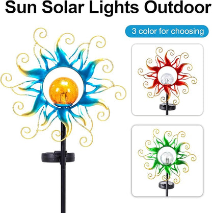 Solar Lights Outdoor Garden Decor, Blue Metal Sun Crackle Glass Globe Stake Waterproof 30LED Decorations Unique Gifts for Women,Mom,Outside, Patio,Lawn,Yard,Pathway