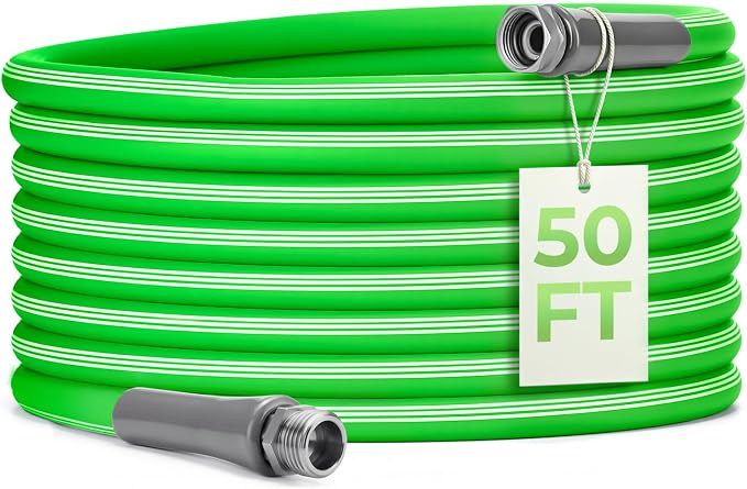 Delxo Garden Hose 50 FT, Flexible Rubber Hybrid Water Hose 5/8 Inch | Food-Grade Inner Layer, Kink-Resistant, Lightweight Outdoor Hose for Garden & Lawn