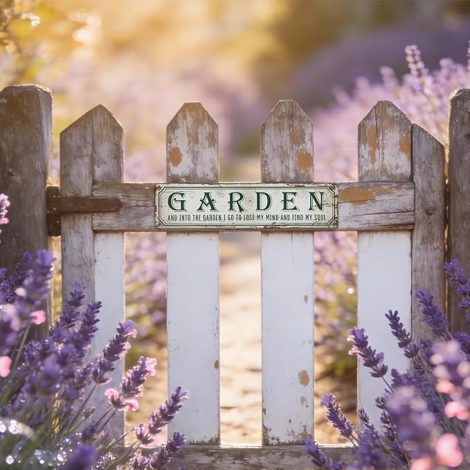 Garden Metal Tin Sign, Into The Garden To Lose My Mind Signs, Rustic Farmhouse Outdoor Wall Decor, for Porch Patio Fence, for Gardening Lovers, 15.7 x 3.9 Inches