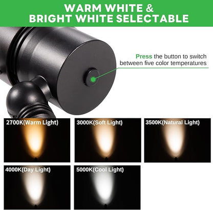 Landscape Spot Lights Outdoor - Warm & Cool White Low Voltage Spotlights 12V, Adjustable White Accent Lights Waterproof, All Metal Wired Aluminum Black for Fountain Sign 12 Pack