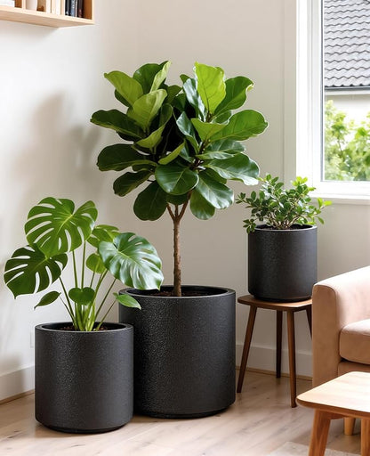 homenote Flower Pots 13.2/10.5/8.5 Inch,Large Plant Pots Indoor with Drainage,Plastic Pots for Plants,Garden Pots for Outdoor,Large Planters for Indoor Plants,Big Plastic Planter,Black(3 Pcs)