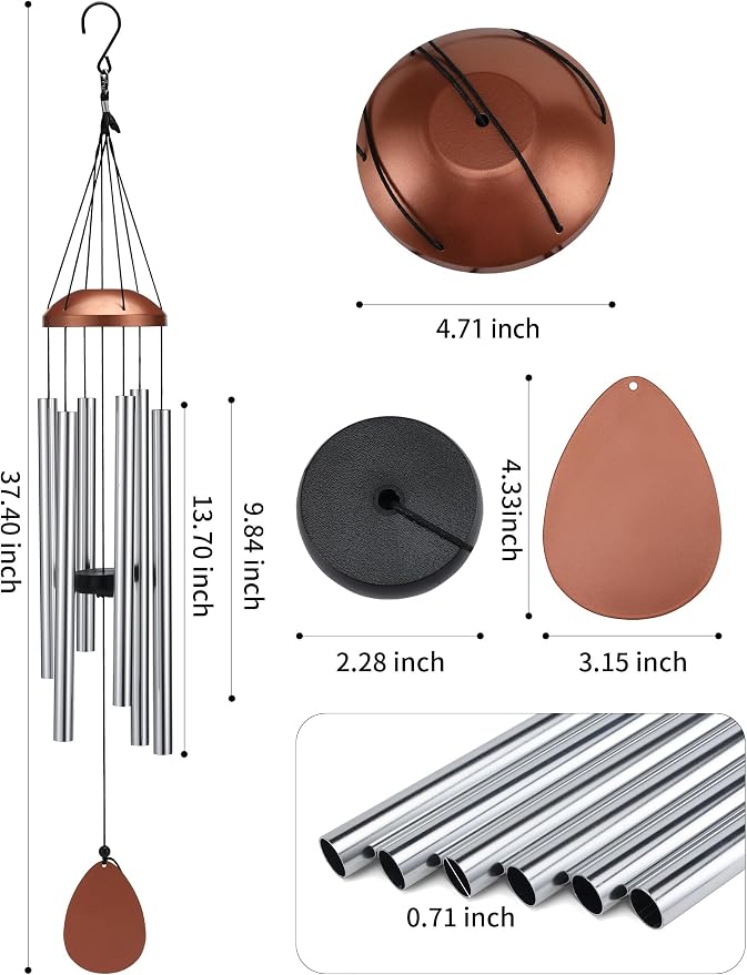 Large Aluminium Wind Chimes for Outside 37" Silver Wind Catcher | Deep Tone,Soothing Melody,Zen Atmosphere,Garden Patio Outdoor Decor,Memorial Wind Chimes,Gift for Mom Women Grandma Neighbor
