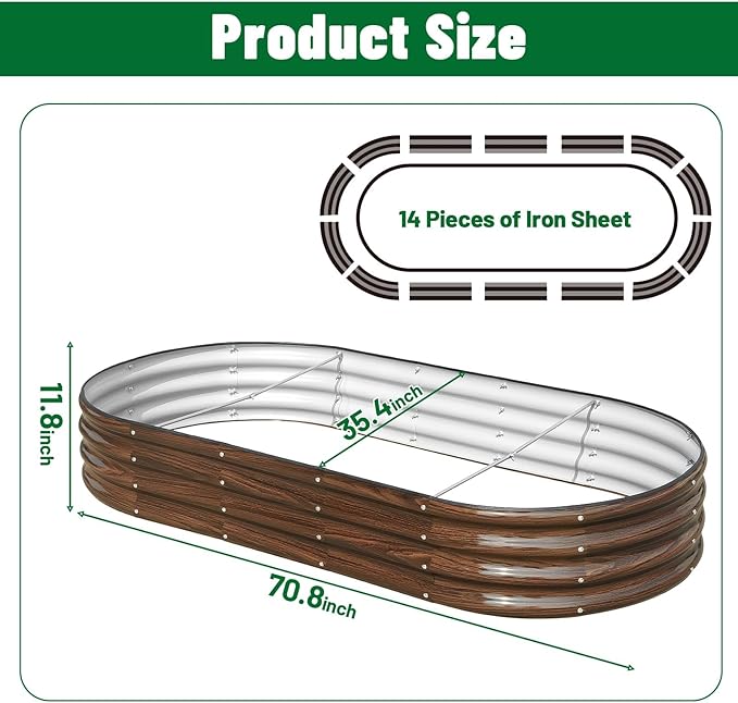 SnugNiture 2 Pcs 6x3x1ft Oval Metal Raised Garden Bed for Vegetables, Brown | Protective rubber edging strips thickened corrugated galvanized steel