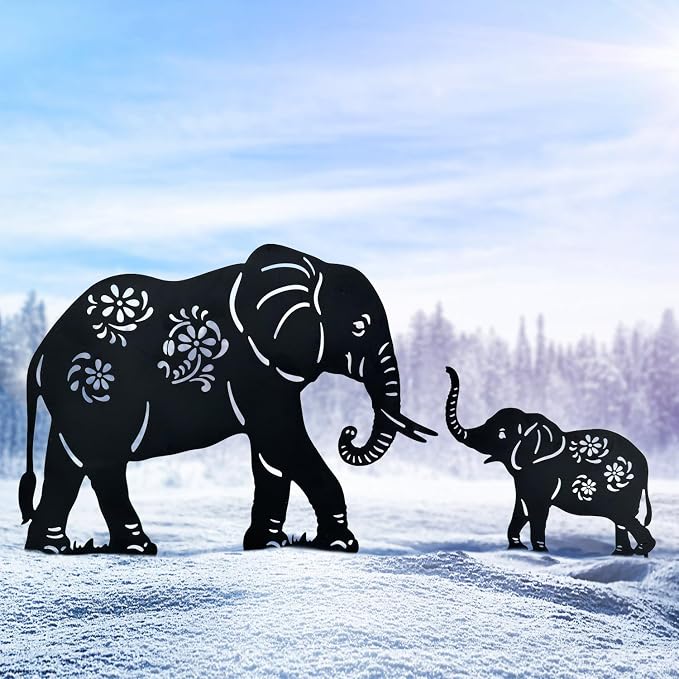 TIGGSY Elephant Metal Decorative Garden Stakes Elephant Gifts for Women/Men Elephant Lovers Gifts Silhouette Statues for Yard Art, Outside, Patio, Outdoor Decor, Garden Decorations, Lawn Ornament
