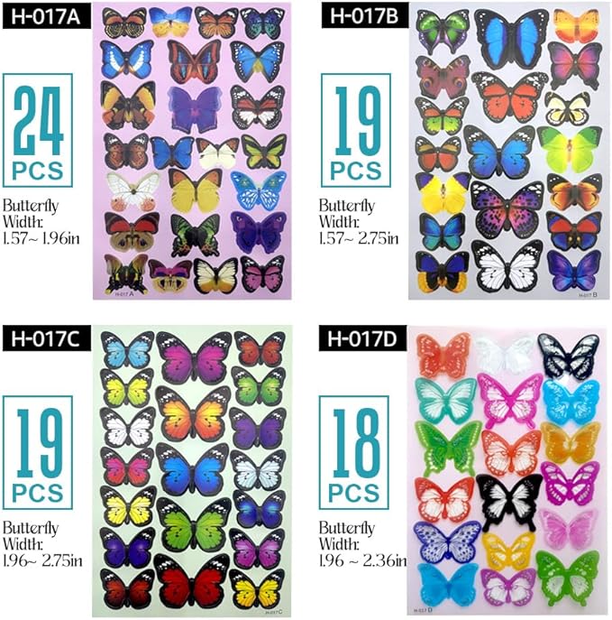 Butterfly Wall Stickers - 80 Pcs 3D Butterflies Decor Mural Wall Decals for Home Room Bedroom Decorations, Removable Reusable Decor