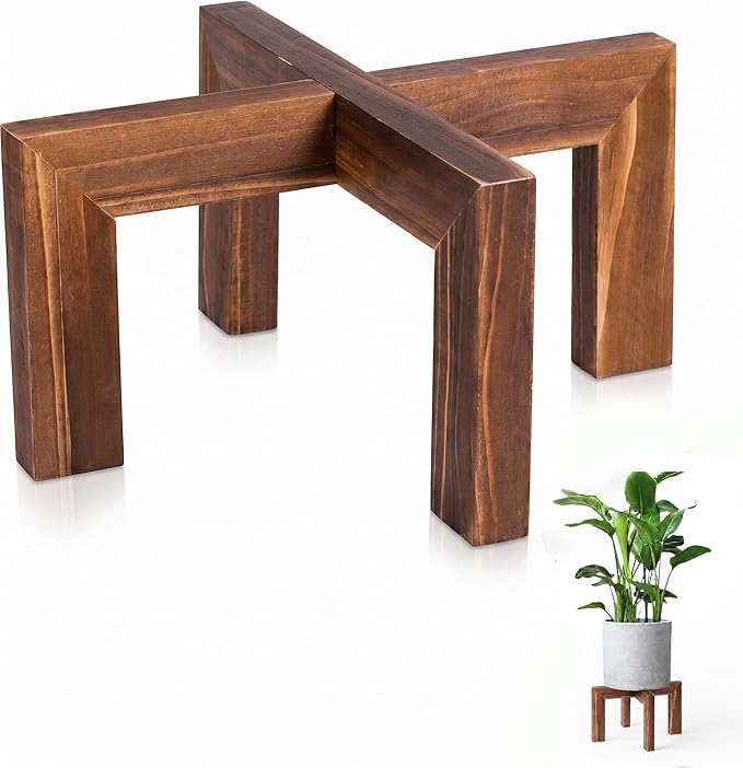 Leaf&lull Wood Plant Stand Indoor Outdoor Wooden Flower Pot Plant Holder Heavy Duty Low Plant Riser Plant Stool for Corner Living Room Fits 8 to 12 Inch Pots 1 Pack