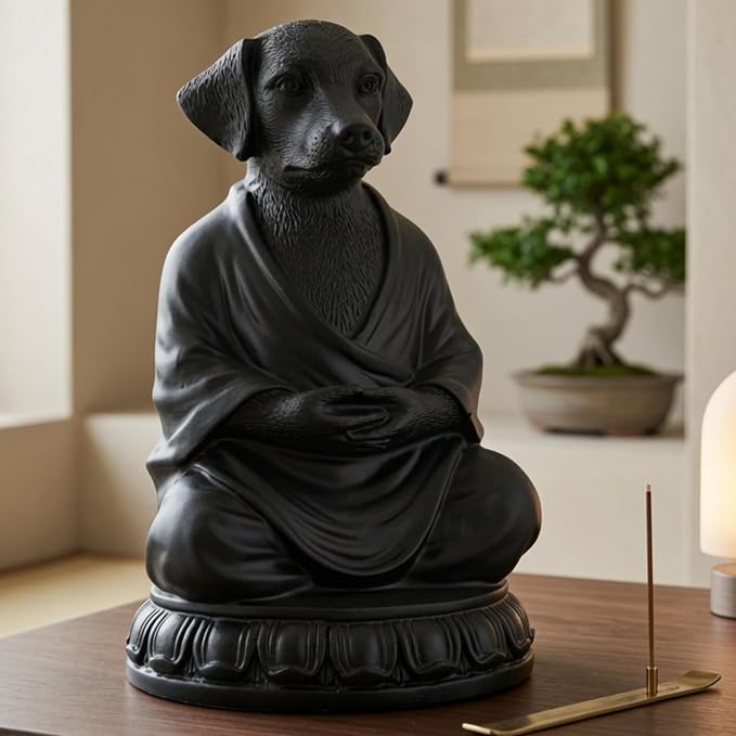 Bellaa Dog Statue Meditating Zen Buddha Yoga Pose Figurine, 6 Inch Resin Sculpture for Indoor Living Room & Outdoor Garden Decor, Mindfulness Monk Namaste Animal Gift 29608