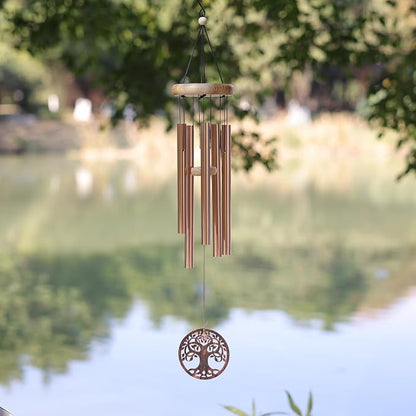 Solar Wind Chimes Outdoor with Glass and Copper (Circular Tree of Life)