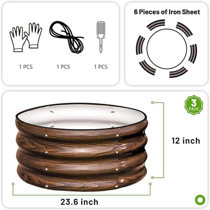 SnugNiture 2x2x1ft Round Galvanized Raised Garden Bed Kit Outdoor, Metal Planter Box for Planting Plants Vegetables, Brown