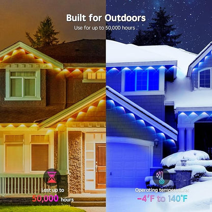 300FT Permanent Outdoor RGB Lights,IP67 Waterproof Smart LED Eaves Lights with App/Remote Control,for Christmas and All Holiday Decor,Daily and Accent Lighting,House Roof and Garden Lighting