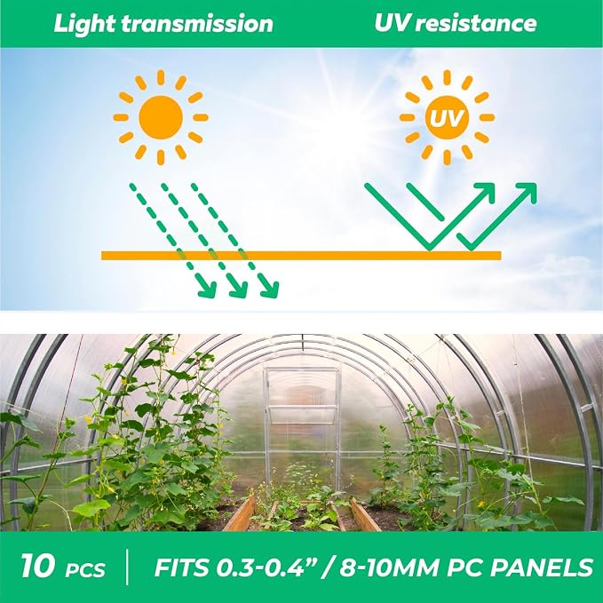 Polycarbonate Greenhouse Panels Connectors - 0.4" Thick, Fit 10mm or 8mm Twin-Wall Polycarbonate Panels, Join 2 Pieces of Panels Together, 4-Foot Length, 10 Pieces (H Connectors 10mm-4ft)