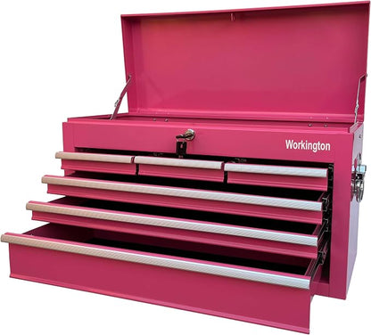Workington Portable Metal Tool Chest with 6 Drawers, 24" 6-Drawer Tool Chest Cabinet with Ball Bearing Drawer Slides, Steel Tool Storage Box Organizer 4005 Pink