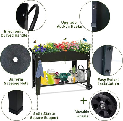 aboxoo Large Planter Raised Beds with Legs Outdoor Metal Planter Box on Wheels Elevated Garden Bed for Vegetables Flower Herb Patio (40" L x 11" W x 31.5" H)