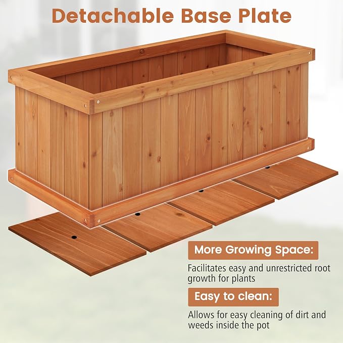 S AFSTAR 2 Pieces Raised Garden Beds, 31” X 14” X 12” Fir Wood Rectangle Planter Box W/4 Drainage Holes & Detachable Base Plate, Raised Bed Planter Kit Box for Patio Backyard