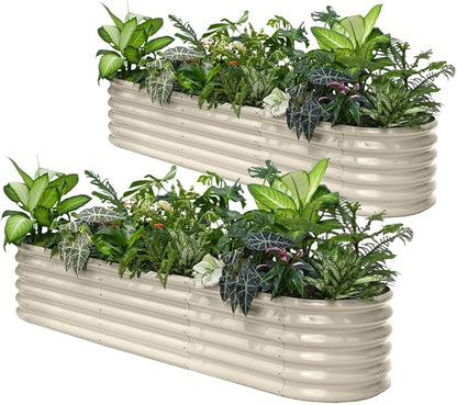2-Pack Galvanized Raised Garden Bed 8x2x1.5 ft, 17" Tall Planter Boxes Outdoor, Zn-Al-Mg Metal Raised Beds for Gardening Herb Fruit Vegetable, Modular Flower Bed for Outdoor Plants-Sand Beige
