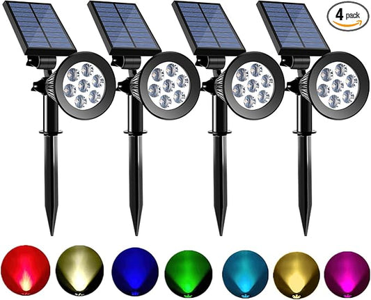 Solar Spot Lights Outdoor Color Changing, 8 Lighting Modes 2-in-1 Solar Lights Outdoor Waterproof, Auto On/Off Multicolor Solar Powered Landscape Spotlights for Garden Patio Yard Pool, 4 Pack