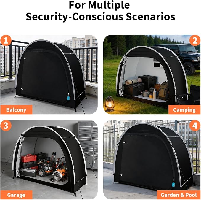 Anti-Theft Bike Storage Tent with Lockable Zipper & Security Eyelets, Upgraded PU5000 Waterproof Outdoor Storage Shed for 2 Bikes, Bicycle Motorcycle Garden Tools Shelter (80x32x68 Inches)