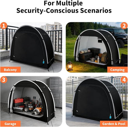 Anti-Theft Bike Storage Tent with Lockable Zipper & Security Eyelets, Upgraded PU5000 Waterproof Outdoor Storage Shed for 2 Bikes, Bicycle Motorcycle Garden Tools Shelter (80x32x68 Inches)