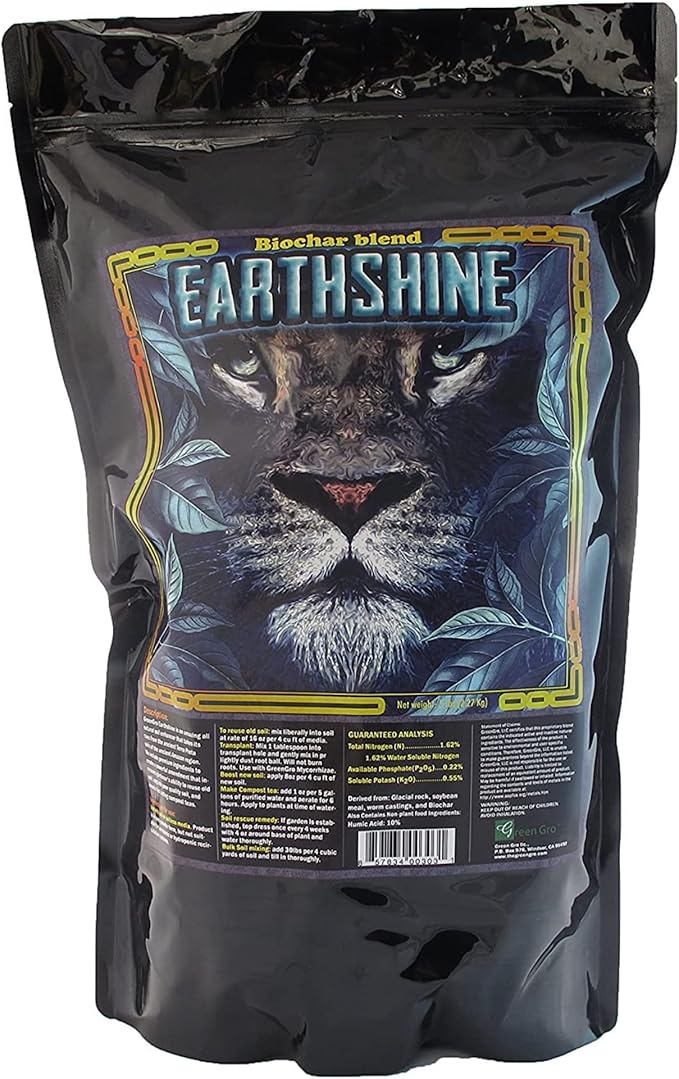 GreenGro Earthshine | Fortified Biochar & Humic Acid Soil Amendment | Glacial Rock Dust + Worm Castings | Recycle Old Soil, Boost Compost Tea & Mycorrhizae | Indoor & Outdoor | 5 lb