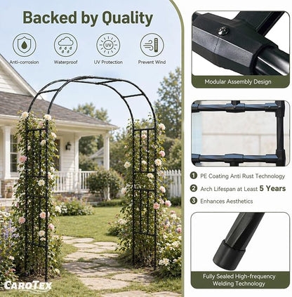 Garden Arch, 98.5’’x94.5’’ Arbor Trellis, Garden Arch Trellis for Climbing Plants Outdoor, Arbor for Flower, Climbing Vine Vegetable, Fruit and Lawn(Black)