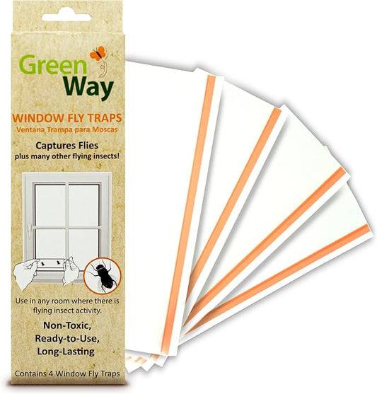 Greenway Window Fly Traps, Sticky Traps for Gnats and Flies, Non-Toxic Fly Control, Safe for Kids and Pets, Perfect for Indoor Use, 1 Pack (Includes 4 Traps)