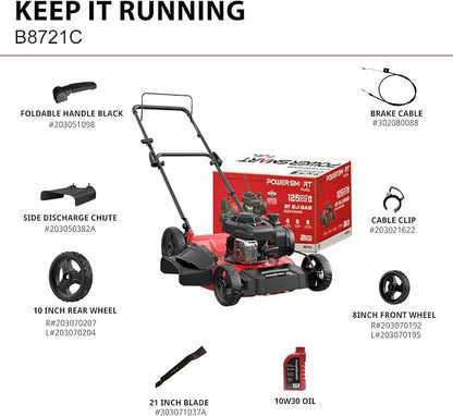 PowerSmart 21 in. Gas Lawn Mower with 125cc Briggs and Stratton E300 Engine, 2-in-1 Push Mower with Mulching & Side-Discharge, 6-Point Height of Cut