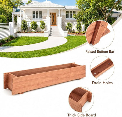 Giantex Raised Garden Bed, 36" x 7" x 6.5" Wooden Elevated Planter Box for Flower Vegetable Herb Garden, Window Mounted Plant Box for Planting Garden Backyard Patio