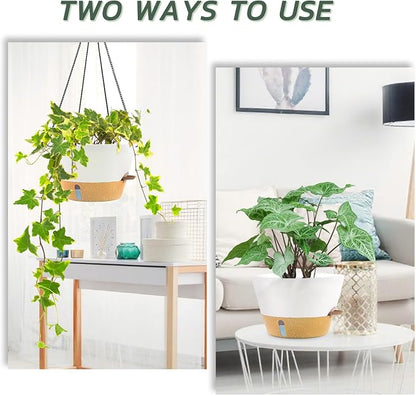 ZMTECH 2 Pack 12 Inch Hanging Planters for Indoor Plants, Large White Self Watering Hanging Planter with Visible Water Level & Removable Tray, Decorative Flower Pots for Outdoor Garden