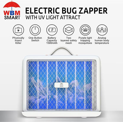 WBM Smart Electric Bug Zapper, LED UV Light Trap Mosquito, Portable & Wall-Mountable High-Voltage Electric Mosquito Bug Zapper Indoor & Outdoor with Safety Mesh