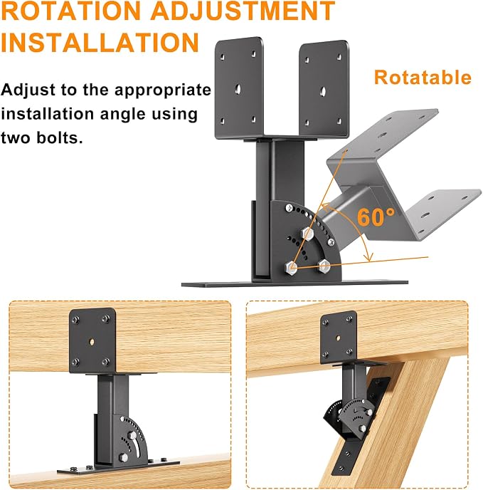 Pergola Roof Rise Bracket-Kit - Upgrade Adjustable Angle Mount Pergola Beam Brackets Support for 4x4/4x6 Lumber 1Pcs