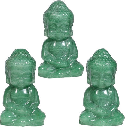 Pocket Stone Baby Buddha Crystal Statue for Home Decoration, Natural Crystal Zen Garden Spiritual Feng Shui Figurine for Religious Decor, Green Aventurine