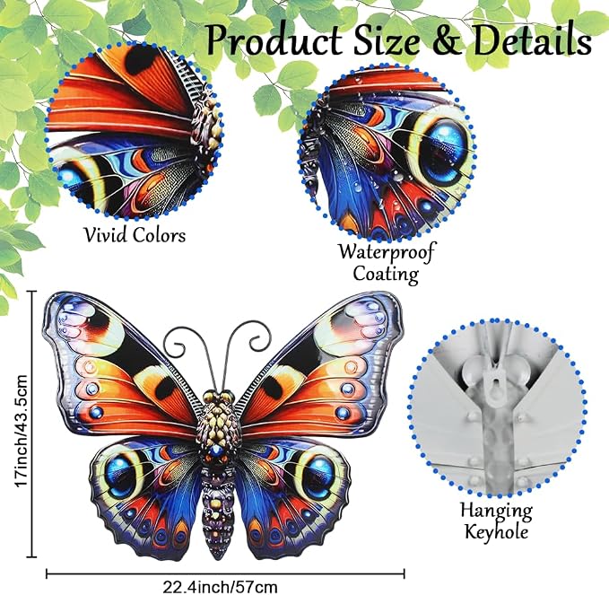 VEWOGARDEN Butterfly Wall Decor, Large Outdoor Metal Hanging Wall Art for Home Outside Patio Garden Fence Decorations