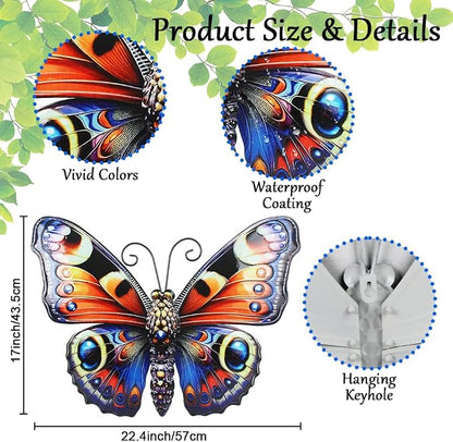 VEWOGARDEN Butterfly Wall Decor, Large Outdoor Metal Hanging Wall Art for Home Outside Patio Garden Fence Decorations