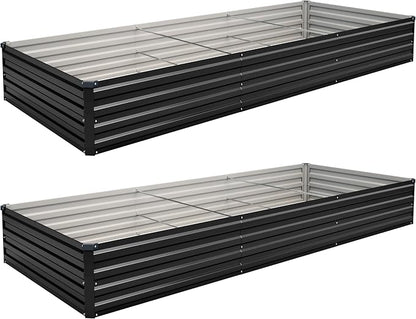 2PCS 10x3x1ft Galvanized Raised Garden Bed Kit,Gardening Planter Box | Outdoor Elevated Metal Planter Box For Vegetables, Flowers, Herbs, Anti-Rust Galvanized Steel, Open Drainage, Sturdy (Black)