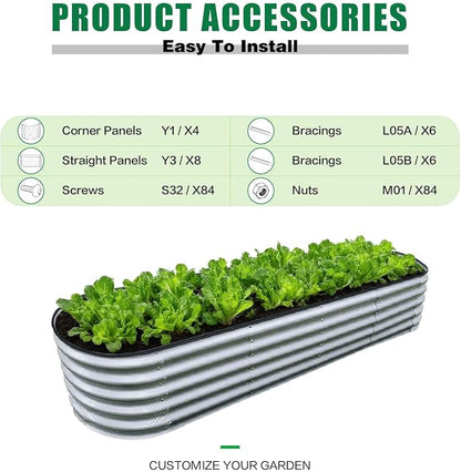 GrowHaus 8x2x1.4FT Galvanized Raised Garden Bed, Planter Boxes Outdoor Large Metal Garden Beds for Planting Vegetables Flowers Herbs Silver