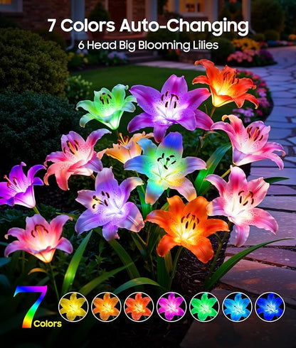 LETMY 8 Pack Solar Garden Lights, Solar Flower Lights with 6 Head Bigger Lily Lights, IP65 Waterproof Solar Lights Outdoor, Decorative Lights for Garden, Patio, Yard, Flower Bed