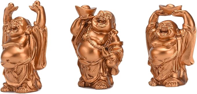 6Pcs 2.5'' Gold Resin Laughing Buddha Figurines, Tabletop Lucky Decor | Lucky Happy Maitreya Buddha Statue, Flower Pot Statue, Home Office Desk Decor, Fengshui Collection Gift Ornaments