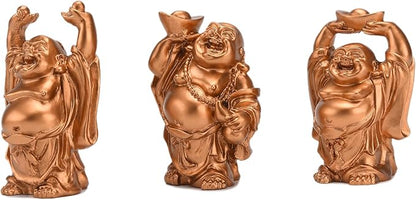 6Pcs 2.5'' Gold Resin Laughing Buddha Figurines, Tabletop Lucky Decor | Lucky Happy Maitreya Buddha Statue, Flower Pot Statue, Home Office Desk Decor, Fengshui Collection Gift Ornaments