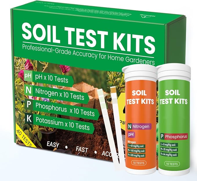 Soil Test Kit 4-in-1 for Lawns & Gardens – 40 Tests (pH, Nitrogen, Phosphorus, Potassium) – Easy Soil Testing Kit for Vegetable Garden, Lawn & Plants