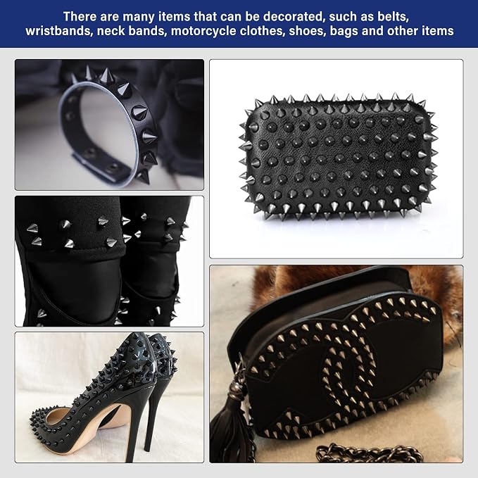 200 Sets 9.5mm Cone Spikes Metal Tree Spikes Screwback Studs for DIY Leathercraft Decoration Punk Rock Style Clothing Accessories (Black)